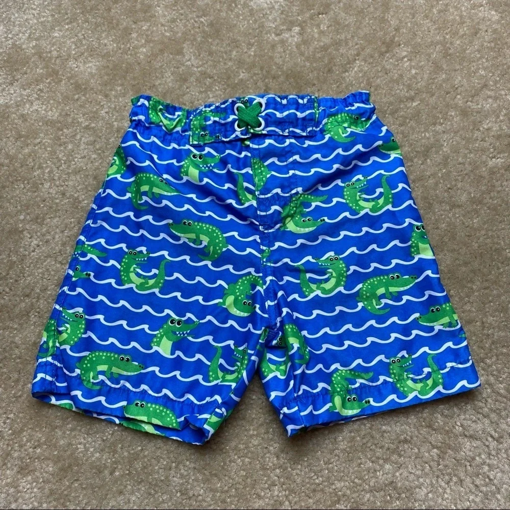 Lily & Dan Blue & Green Alligator Swim Trunks 2T
